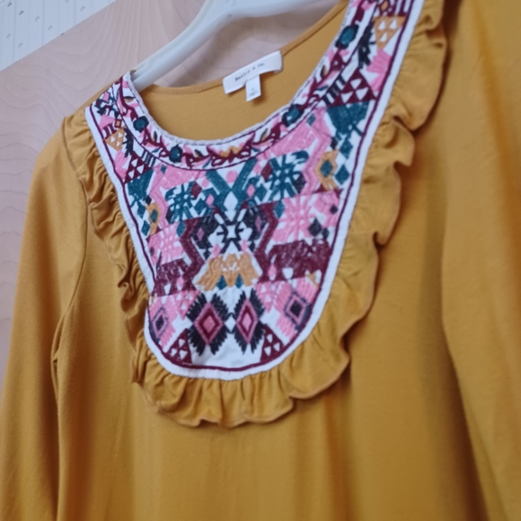 Yellow Boho Ruffle Embroidered Top S Boho Hailey and Co. - Picture 9 of 11